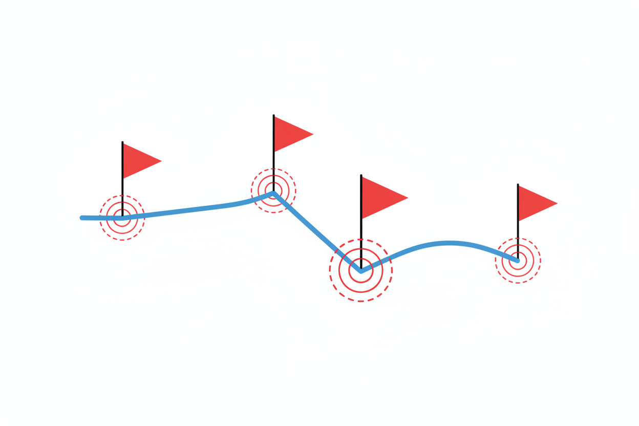 Google Ads conversion tracking dashboard showing red flag indicators